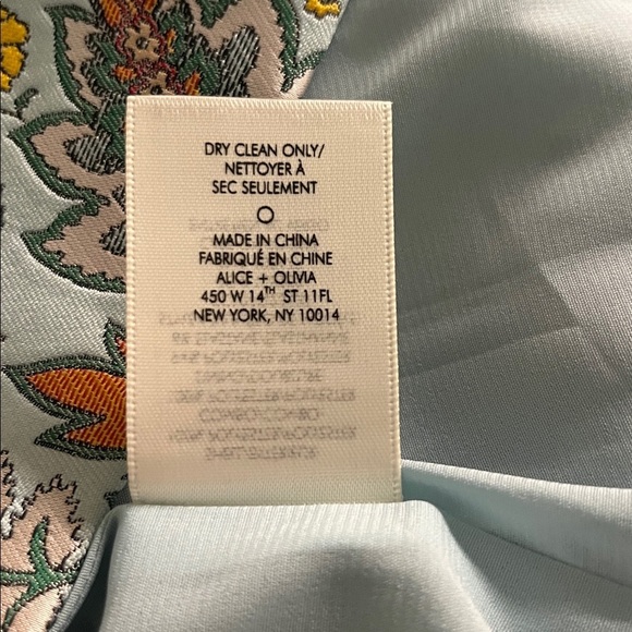 Alice & Olivia Tayla Jacquard Floral Mini Dress Blue Structured NWT Sz 12 - Picture 11 of 14